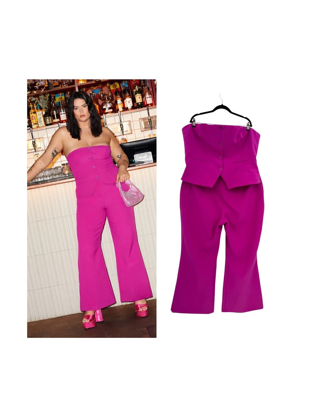 Nasty Gal Plus Premium Bustier Tailored Jumpsuit Magenta Pink‎ Plus Size US 20 - Picture 1 of 11